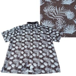 Nat Nast Men XL Silk Button‎ Up Shirt Short Sleeve Floral Blue Black Luxury